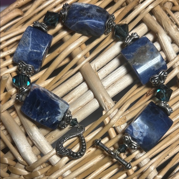 Handmade Jewelry - Natural Blue Sodalite Stone & Crystal Beaded Bracelet